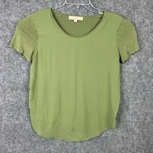 Ann Taylor Loft Knit Top Women M Olive Green Short Sleeve Rayon Blend Lined